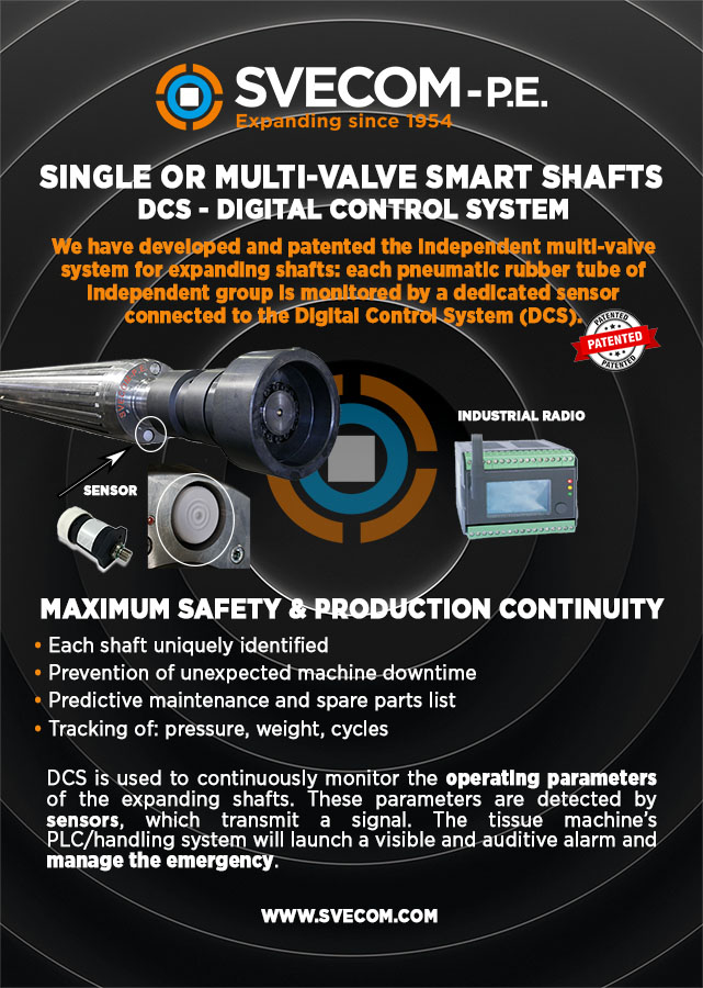 Brevetto alberi espansibili multivalvola con tecnologia DCS | Svecom Poster for SVECOM-P.E. DCS digital control system: indie multi-valve smart shafts with sensors, industrial radio, and safety focus on production continuity (patented)