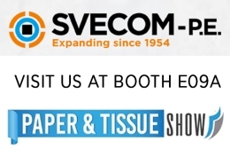 Paper Tissue One Show 2026 - Abu Dhabi | Svecom | Svecom SVECOM-PE logo with 'Visit us at booth E09A' and a Paper & Tissue Show banner.