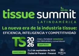 Tissue summit Latinoamerica Panama 2026 | Svecom | Svecom Banner for Tissue Summit Latin America 2026 in Panama City, highlighting the slogan 'La nueva era de la industria tissue: Eficiencia, Inteligencia y Competitividad' and the event details.