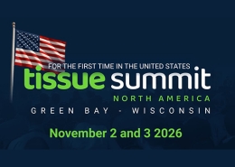 Tissue Summit North America 2026 | Svecom | Svecom Event banner announcing Tissue Summit North America in Green Bay, Wisconsin, November 2–3, 2026, with an American flag in the corner.